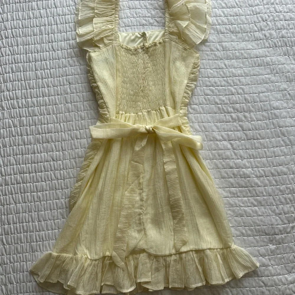 Light Yellow Ruffle Button-Front Mini Dress - Picture 2 of 5